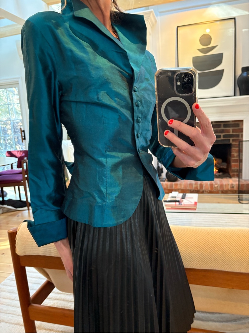 Grace in LA Shimmery Teal Satin Top